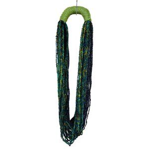 Vintage Handmade Yarn Strand Necklace Scarf Green/Teal/Gold/Black Boho 21" #a